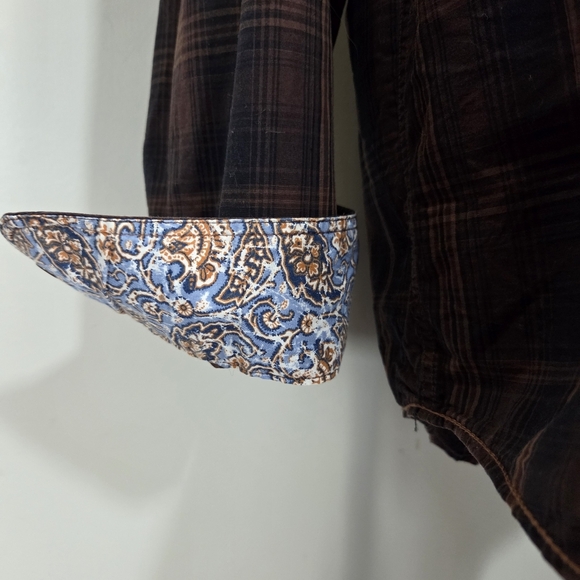 Panhandle Rough Stock Brown Men's Long Sleeve Shirt With Pearl Snap Buttons Lrg - Picture 4 of 6